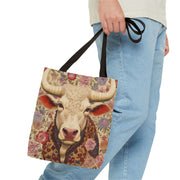 Floral Bull Art Tote Bag - Rustic Eco-Friendly Market Tote