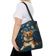 Starry Night Corgi Tote Bag, Artistic Market Bag for Dog Lovers