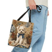 Charming Maltese Canvas Tote Bag with Floral Vintage Elegance