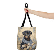 Elegant Rottweiler Tote Bag – Floral Canvas Design, Perfect Gift