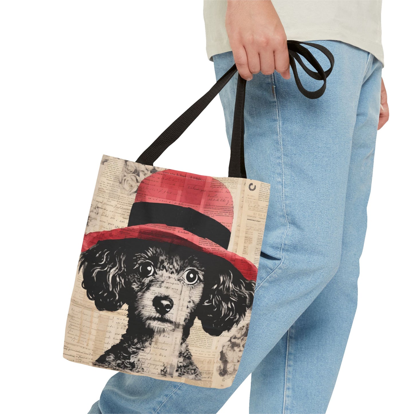 Sophisticated Poodle Tote Bag – Chic Red Hat Design Canvas Tote