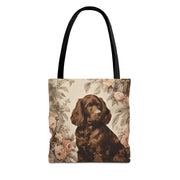 Chocolate Brown Spaniel Tote Bag with Vintage Floral Design