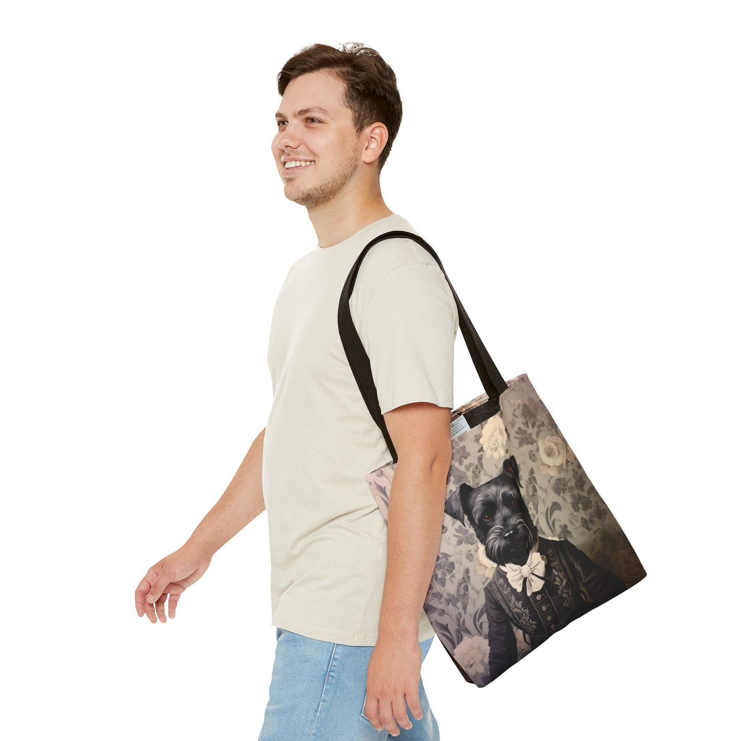 Distinguished Schnauzer Tote Bag, Elegant Floral Design for Dog Lovers