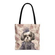 Shih Tzu Chic Floral Tote Bag: Elegant Canvas for Dog Lovers