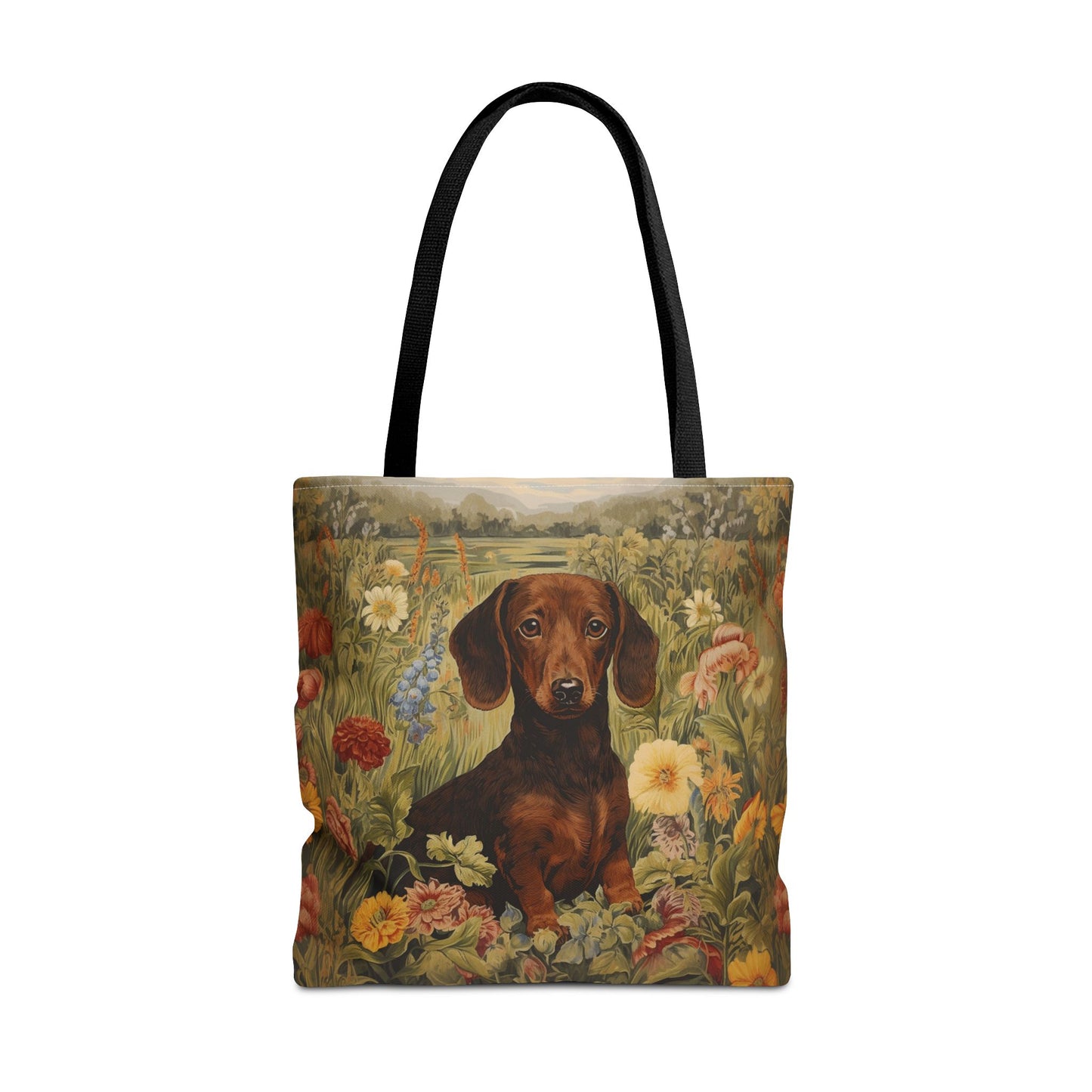 Dachshund Floral Meadow Canvas Tote Bag, Eco-Friendly Shopping Bag