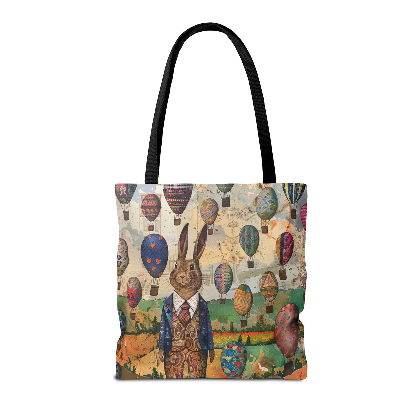 Easter Bunny and Hot Air Balloon Canvas Tote Bag - Eco-Friendly Shopping Companion