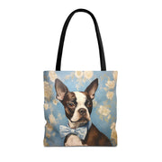 Sophisticated Boston Terrier Tote Bag with Floral Elegance