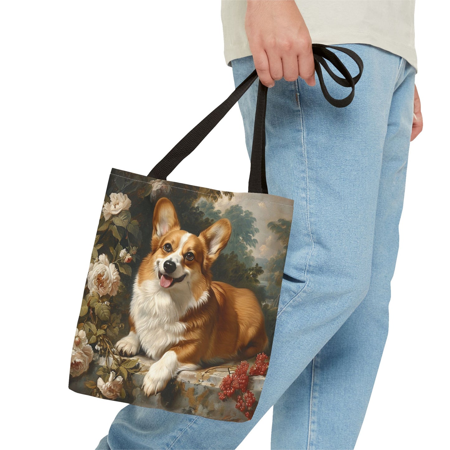 Majestic Corgi Floral Art Tote Bag – Eco-Friendly and Stylish