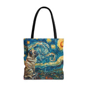 Starry Pug Canvas Tote Bag - Artistic Van Gogh-Inspired Design