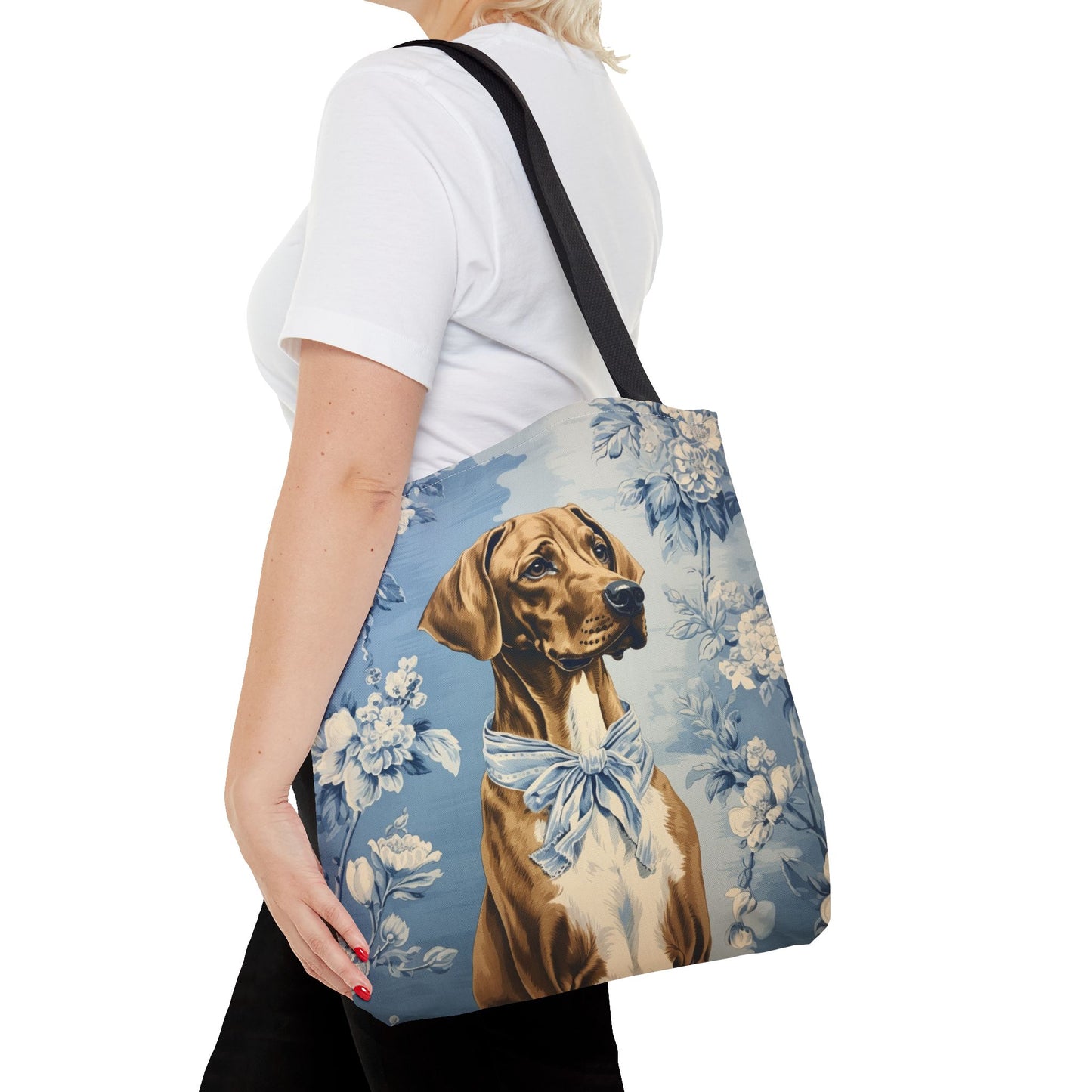 Rhodesian Ridgeback Floral Canvas Tote Bag, Elegant Dog Lover Gift