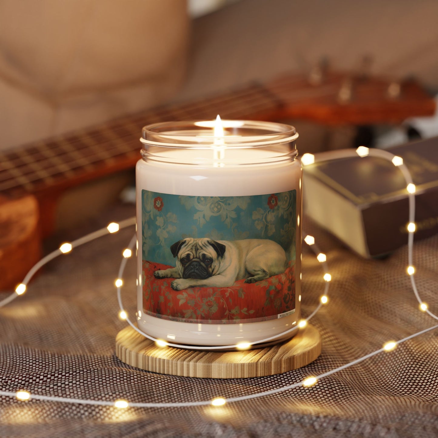 Cozy Pug Soy Candle – Vintage Art Pet Lover Gift