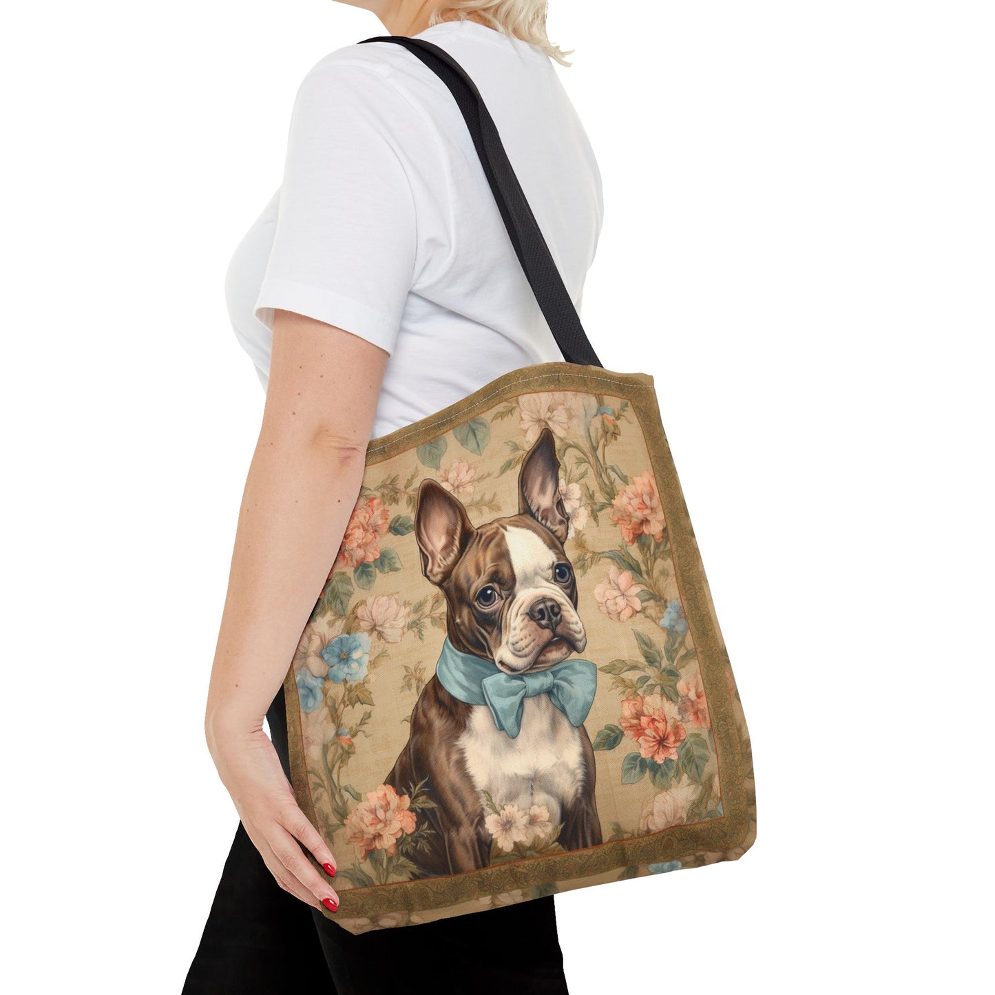 Boston Terrier Tote Bag – Floral Elegance, Eco-Friendly Market Tote