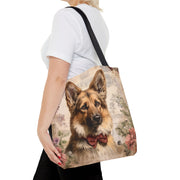 German Shepherd Floral Elegance Tote Bag – Eco-Friendly Casual Carryall