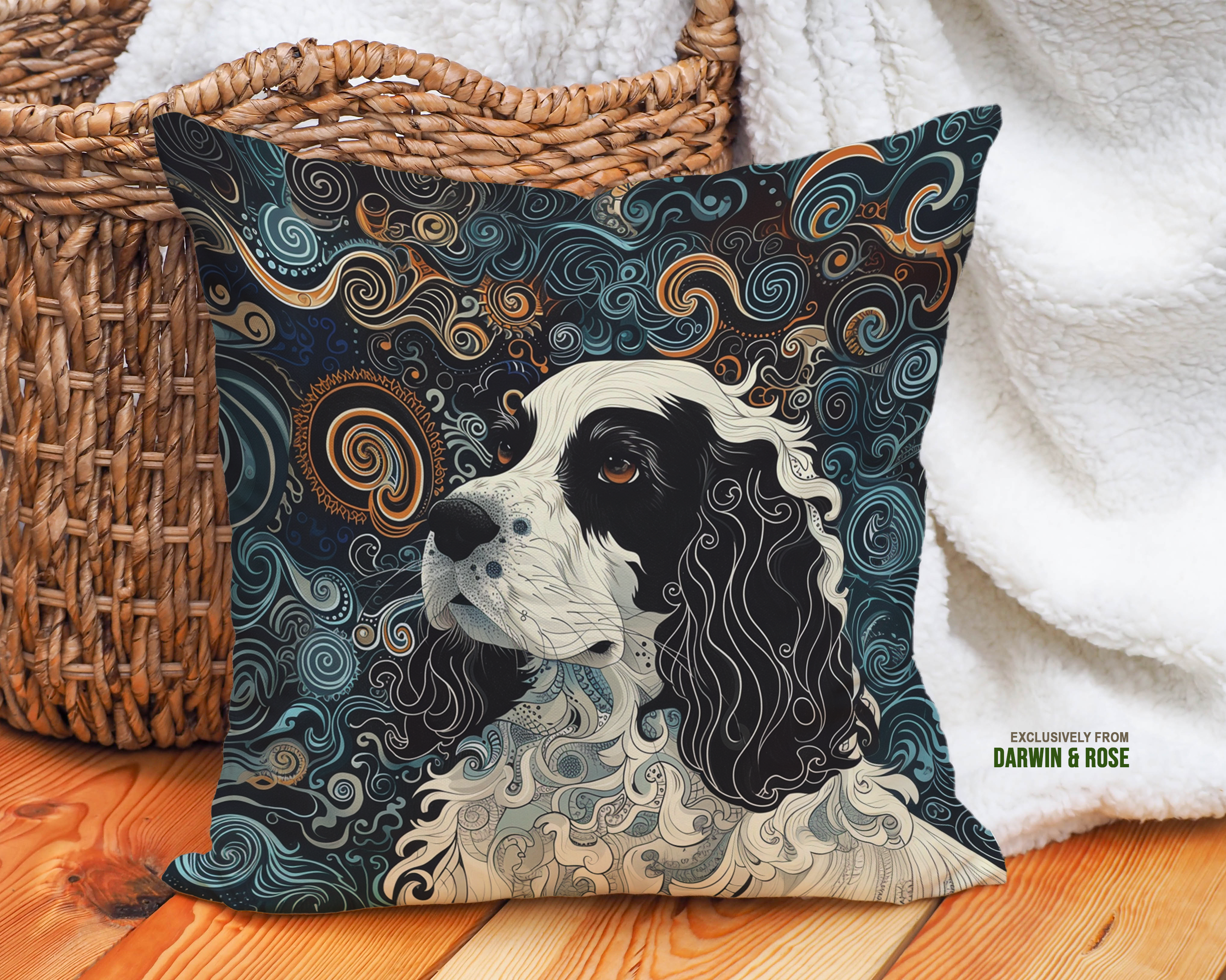 Artisan Boho Cocker Spaniel Throw Pillow – Modern Swirl Design