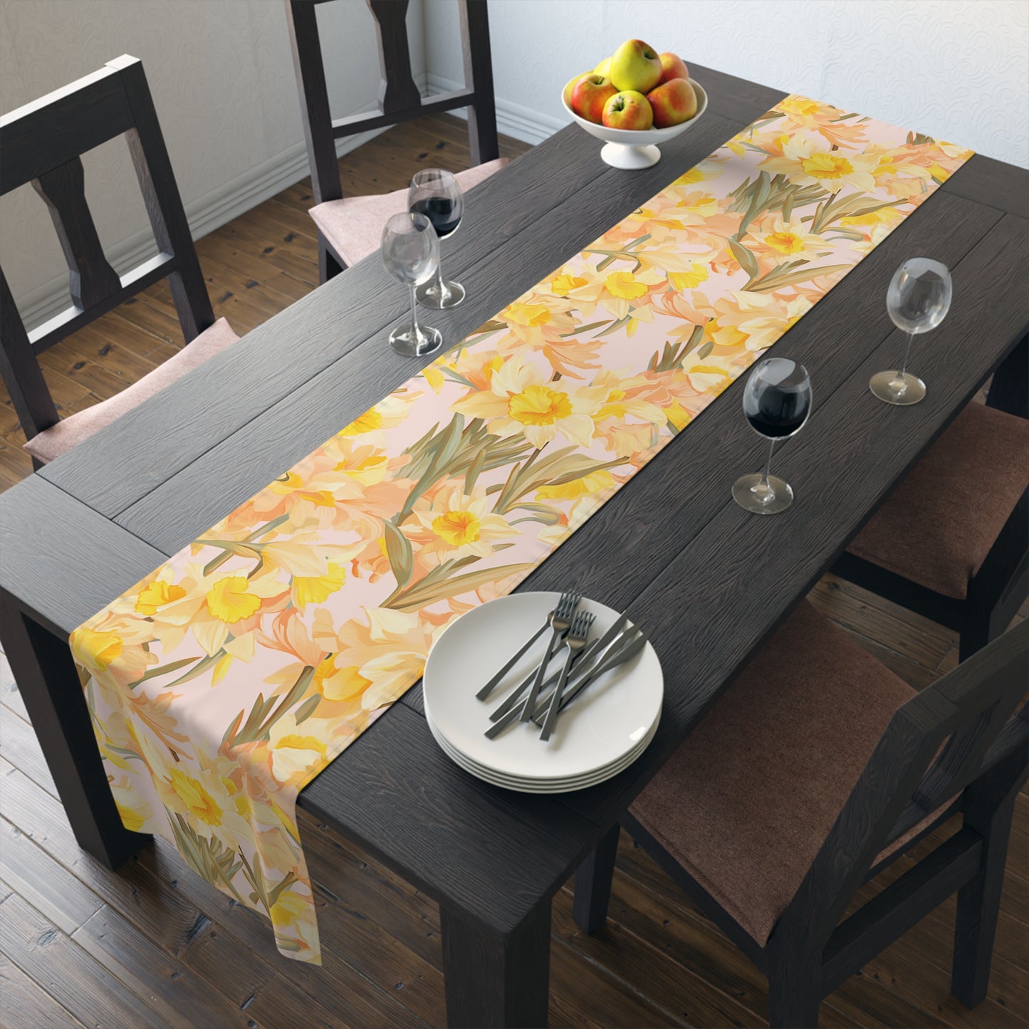 Daffodil & Peach Lily Table Runner | Floral Spring Décor (72" or 90")