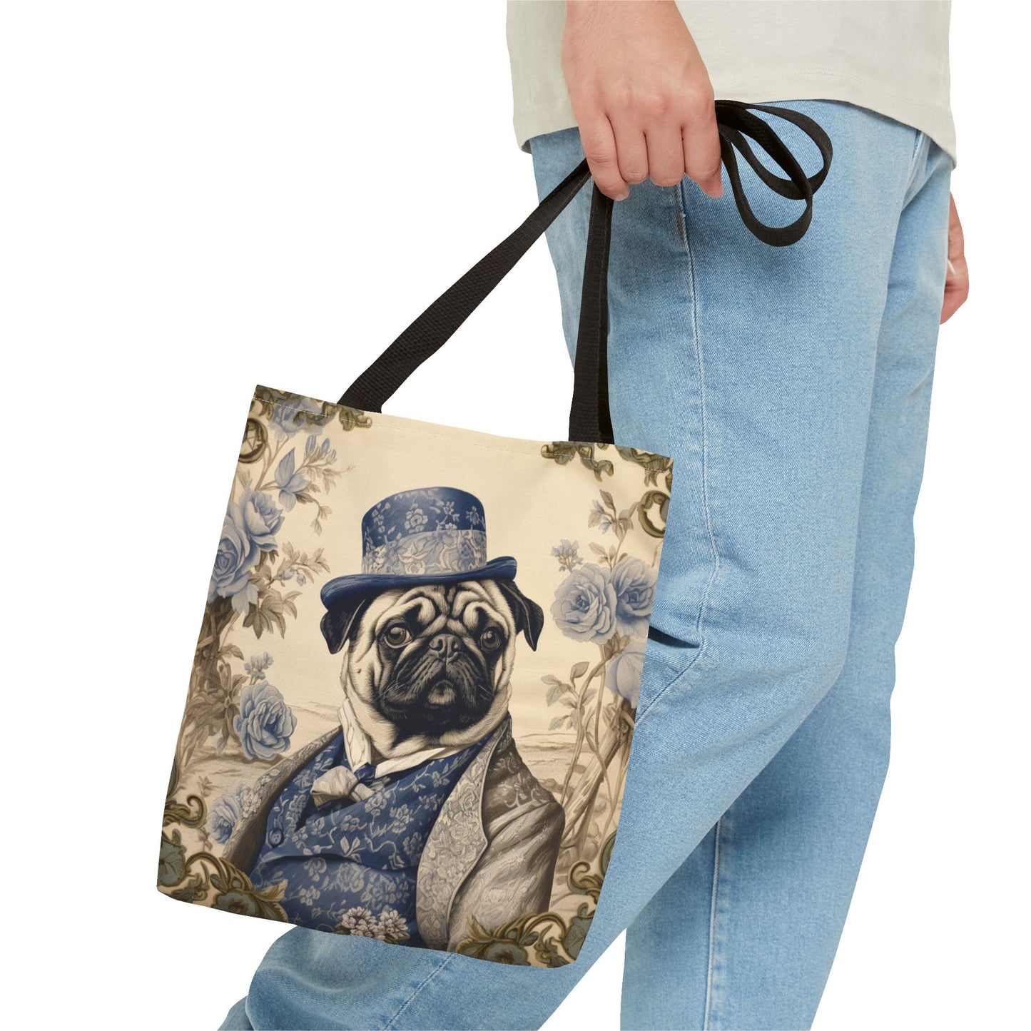 Regal Pug Canvas Tote Bag, Artistic Dog Lover's Gift, Eco-Friendly