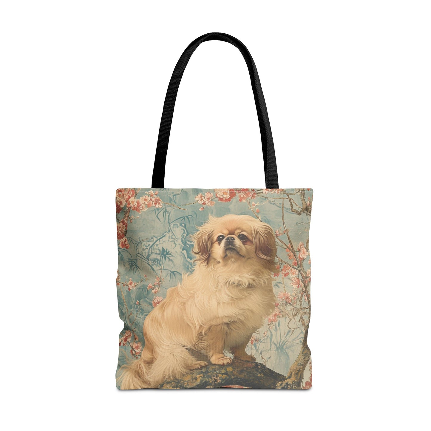 Pekingese Elegance Tote Bag, Floral Canvas for Pet Lovers