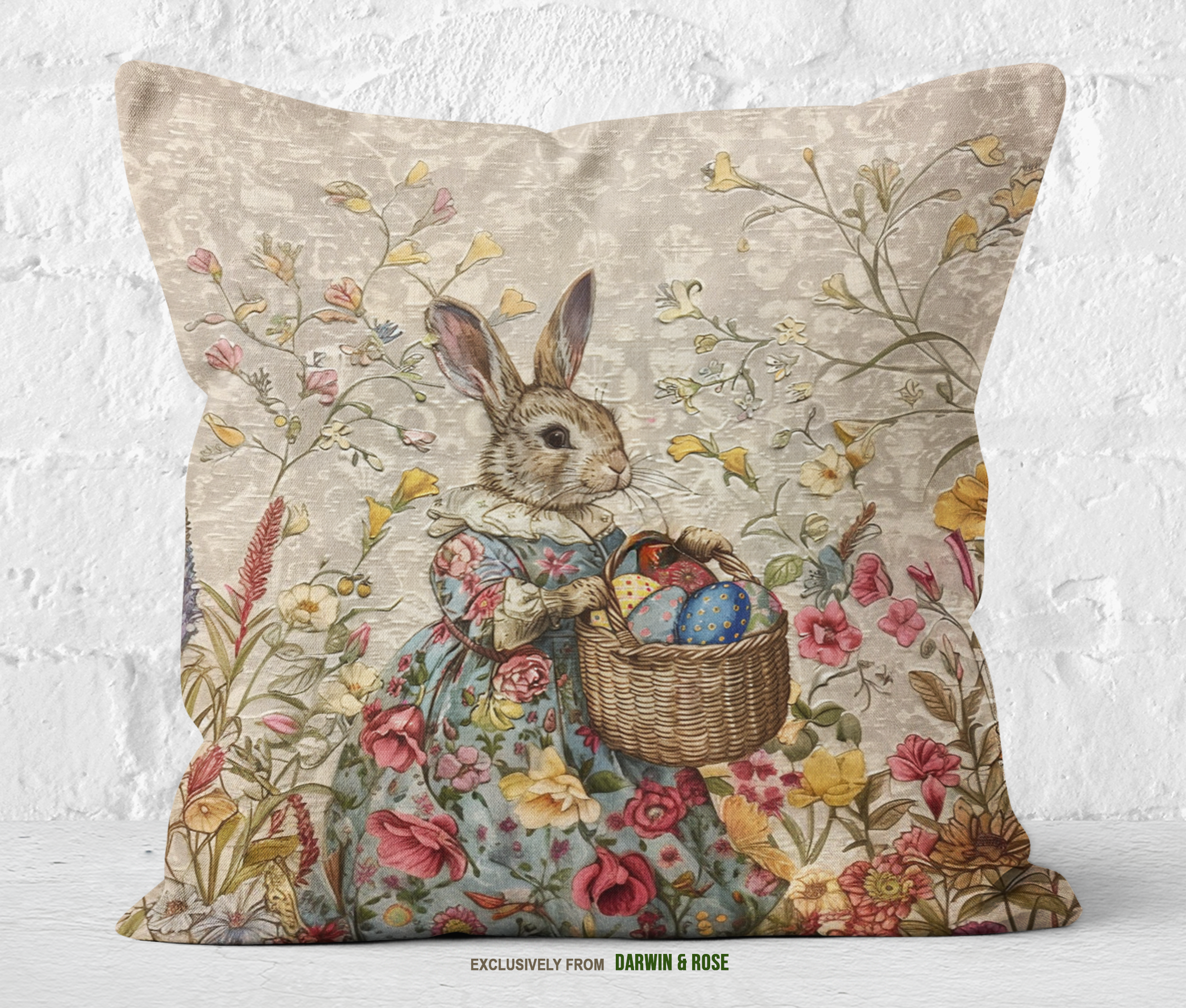 Easter Bunny Floral Boho Throw Pillow - Spring Decor