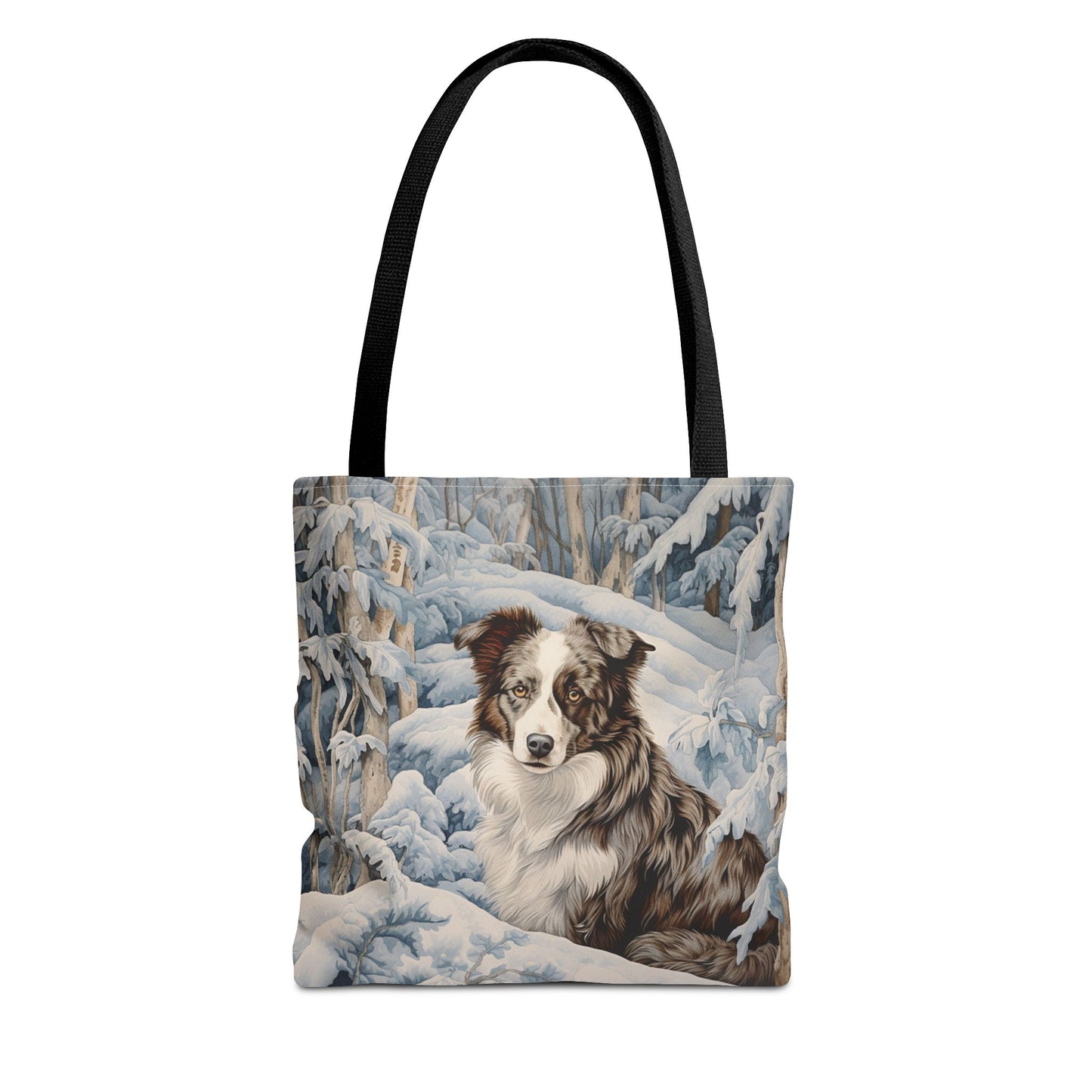 Australian Shepherd Winter Scene Tote Bag, Artistic Eco Canvas for Dog Lovers