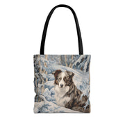 Australian Shepherd Winter Scene Tote Bag, Artistic Eco Canvas for Dog Lovers