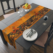 Autumn Floral Table Runner | Orange, Black, and Gold Design (72" or 90")