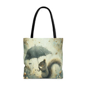 Whimsical Squirrel Tote Bag with Umbrella, Eco-Friendly Canvas Tote