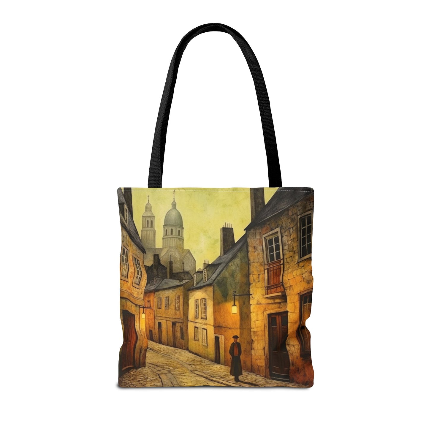 Cobblestone Alley Canvas Tote Bag, Vintage Street Scene Design