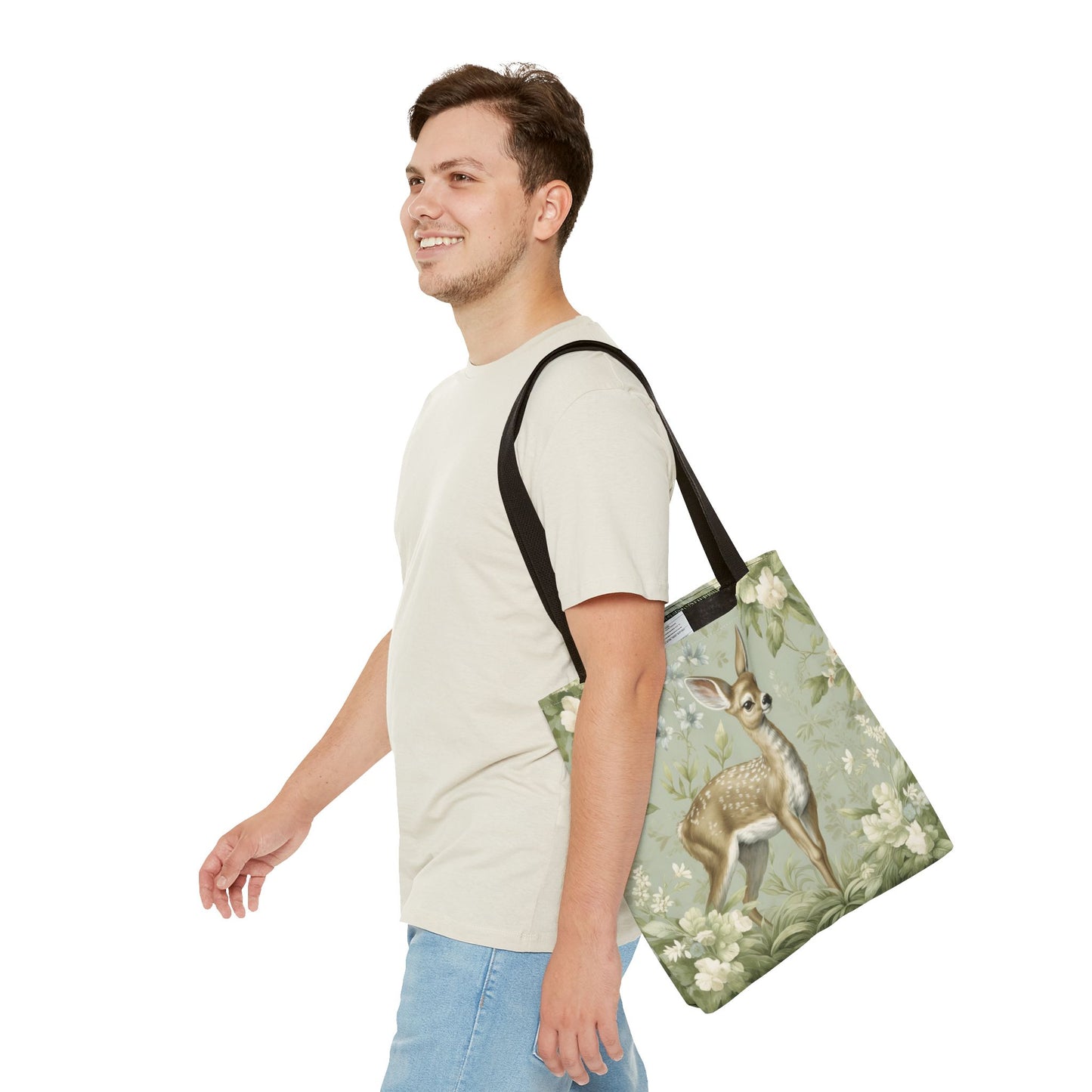 Fawn Meadow Floral Tote Bag, Eco-Friendly Nature Lover Gift