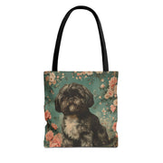 Shih Tzu Elegance Floral Tote Bag – Artistic Dog Lover’s Delight