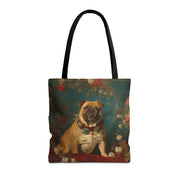 Regal Bulldog Floral Canvas Tote Bag, Chic Gift for Dog Lovers