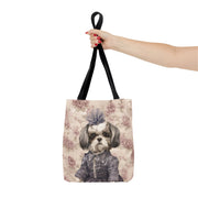 Shih Tzu Chic Floral Tote Bag: Elegant Canvas for Dog Lovers