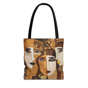 Art Deco Faces Canvas Tote Bag, Modern Cubism-Inspired Design