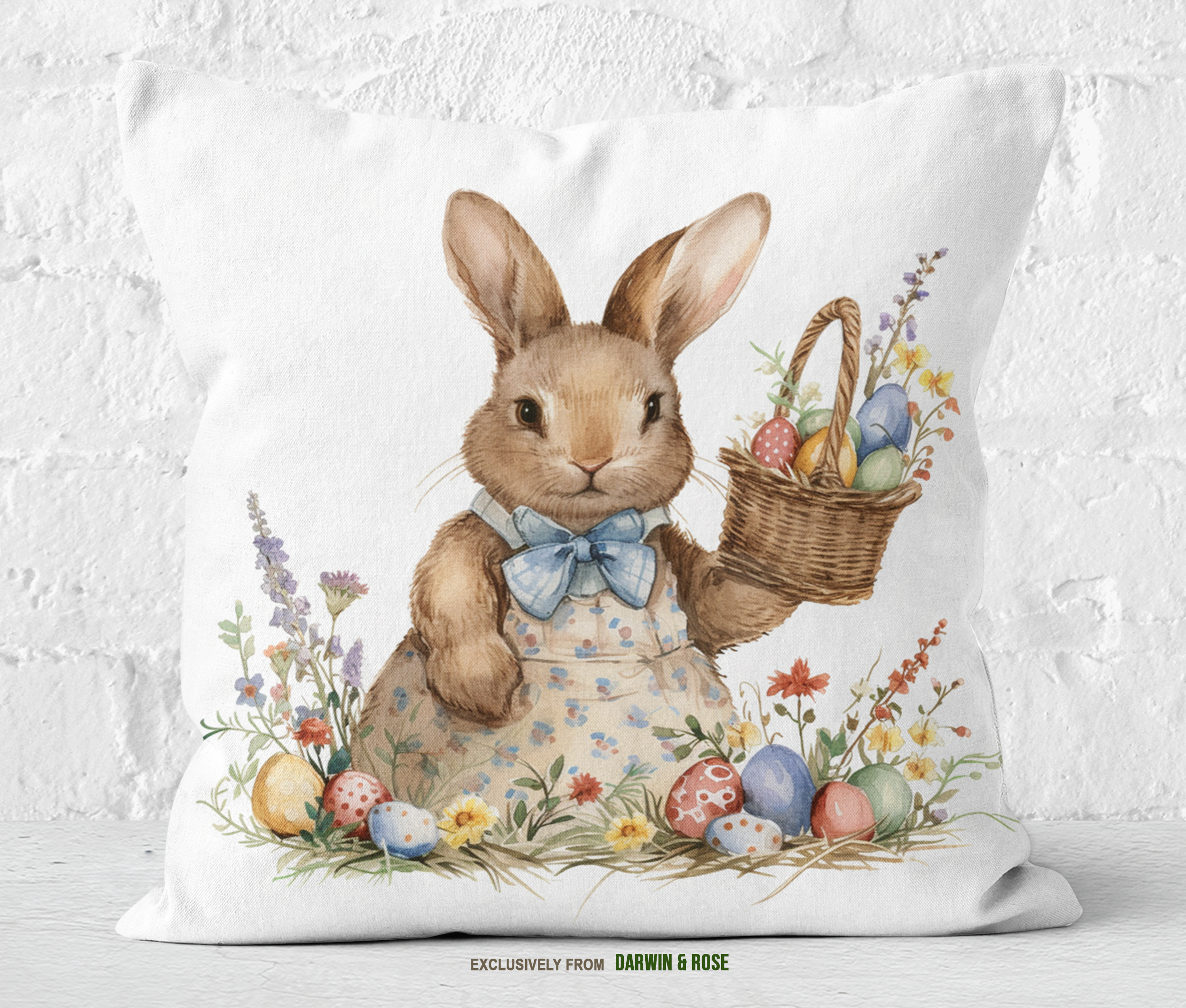 Vintage Easter Bunny Throw Pillow - Rustic Farmhouse Spring Décor
