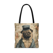 Aristocratic Pug Canvas Tote Bag – Vintage Floral Design