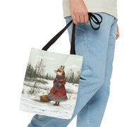 Winter Fox Walk Eco-Friendly Tote Bag, Artistic & Seasonal Design