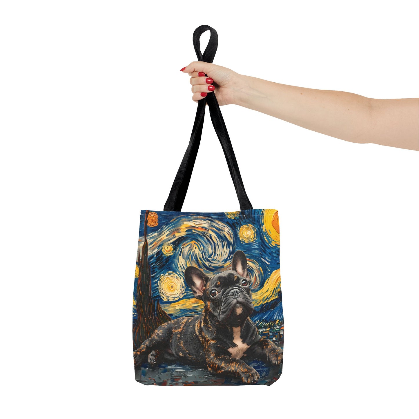 Brindle French Bulldog Starry Night Canvas Tote Bag, Eco-Friendly Gift