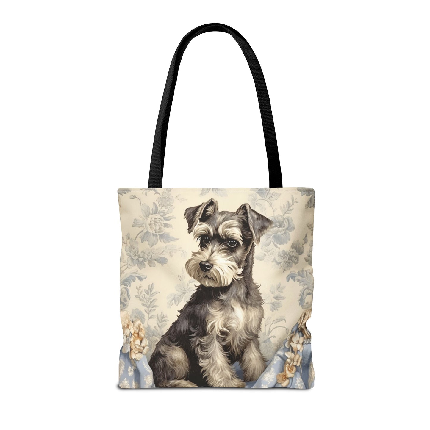 Elegant Miniature Schnauzer Floral Canvas Tote Bag, Perfect Dog Lover Gift