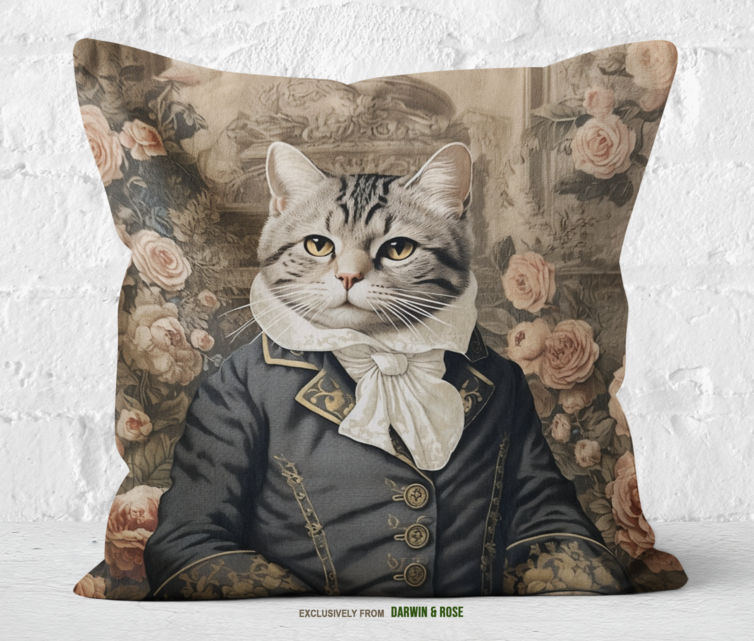 Regal American Shorthair Cat Vintage-Inspired Throw Pillow