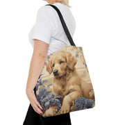 Golden Retriever Blossom Canvas Tote Bag, Artistic Eco-Friendly Design