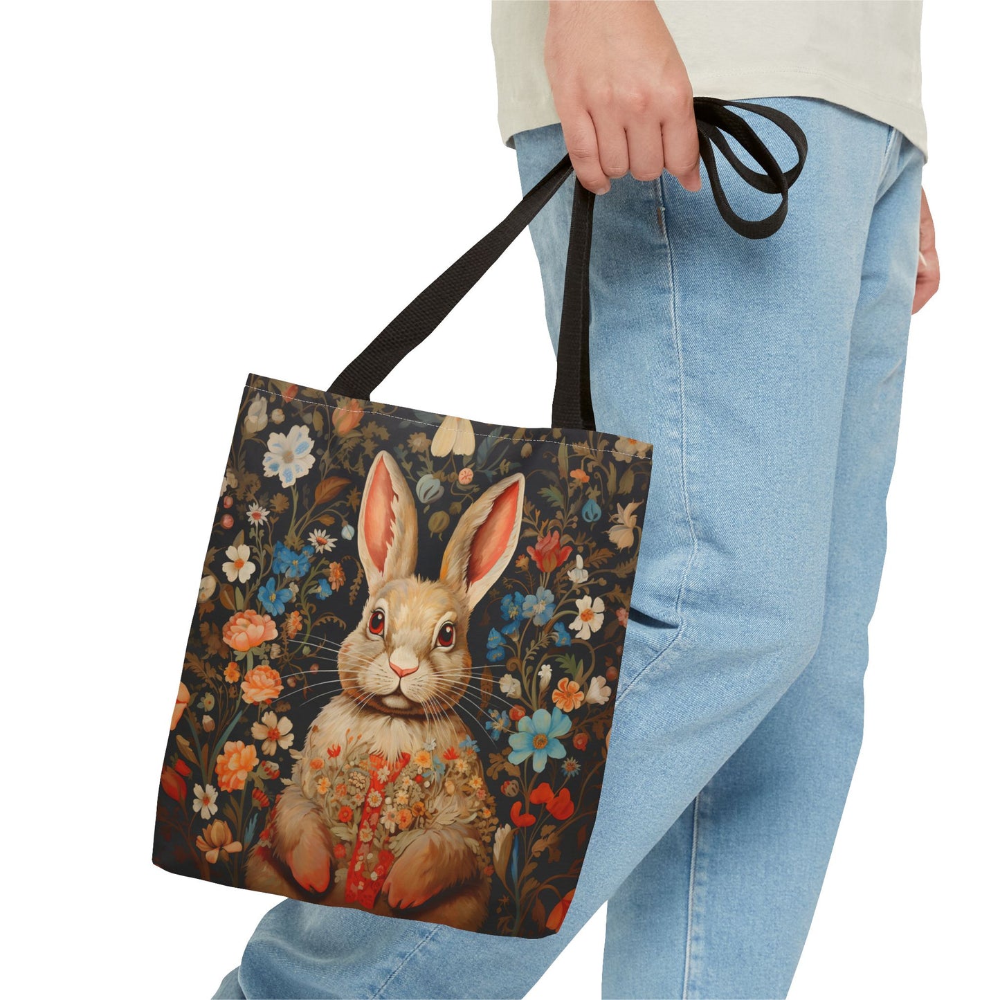 Floral Bunny Tote Bag with Whimsical Rustic Charm, Eco-Friendly Design