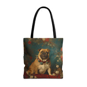 Regal Bulldog Floral Canvas Tote Bag, Chic Gift for Dog Lovers