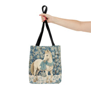 Elegant Winter Horse Tote Bag, Floral Design with Scarf Accent