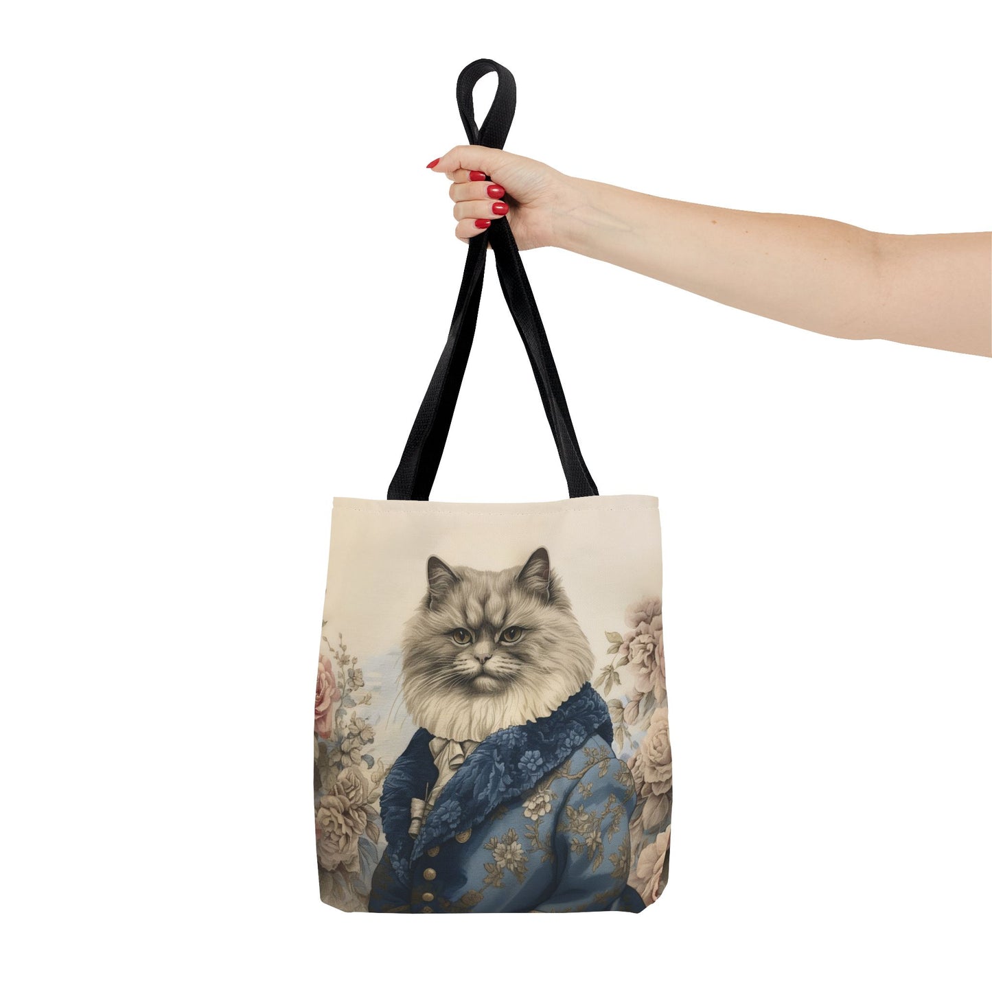 Persian Cat Regal Tote Bag, Floral Vintage Art Eco-Friendly Canvas