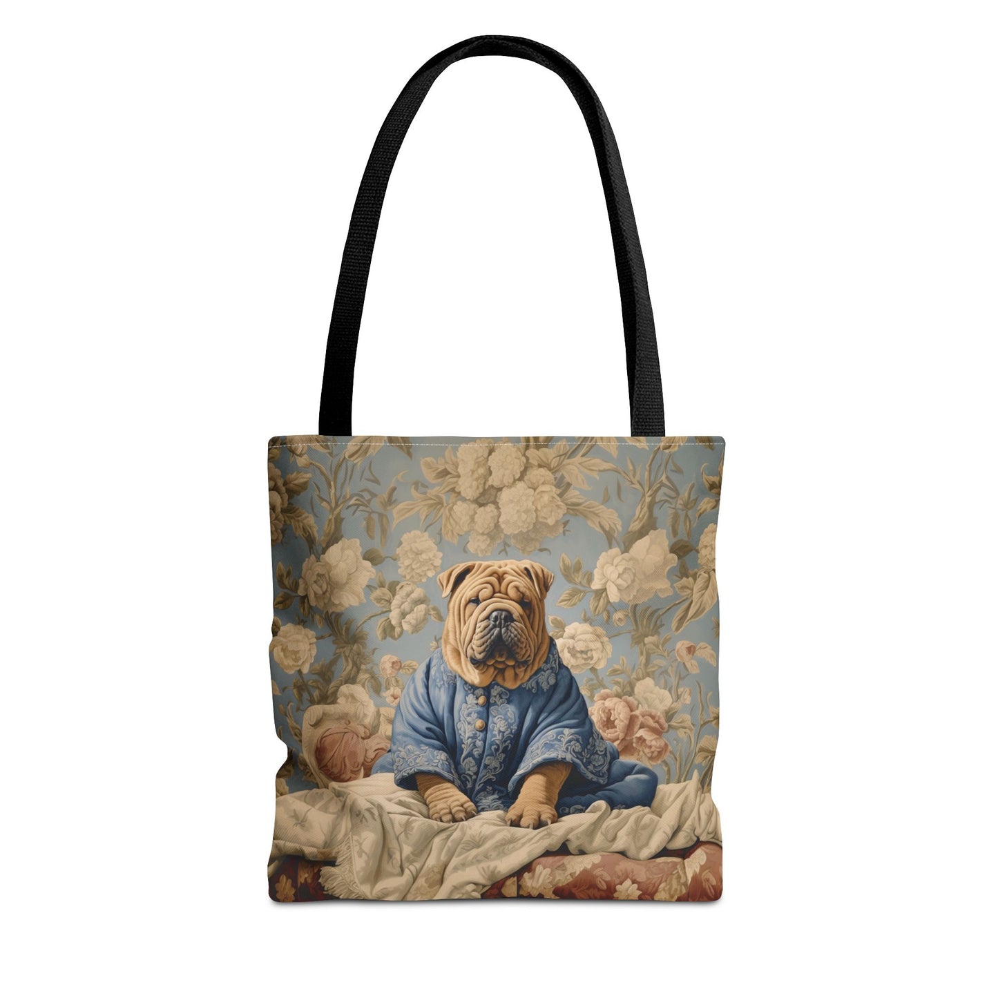 Shar Pei Royal Blossom Blue Tote Bag, Artistic Gift for Dog Lovers