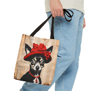 Chic Chihuahua Tote Bag - Red Hat & Necklace Vintage Art Design