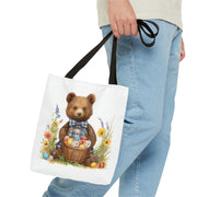 Easter Bear Tote Bag with Festive Floral and Egg Design