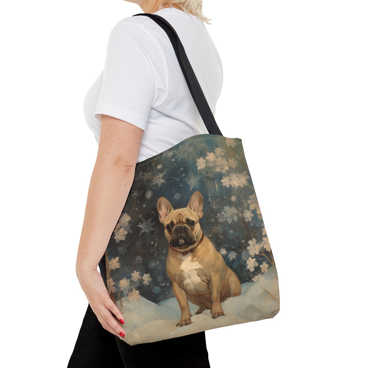 French Bulldog Winter Magic Tote Bag, Artistic Dog Lover Gift, Eco-Friendly