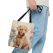 Charming Labrador Puppy Canvas Tote Bag, Floral Design for Dog Lovers