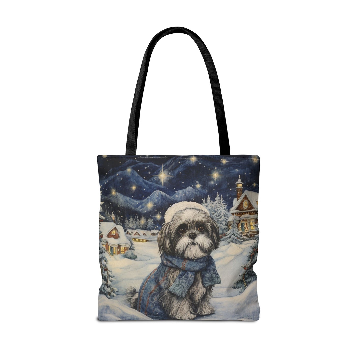 Winter Shih Tzu Tote Bag, Cozy Holiday Canvas for Dog Lovers