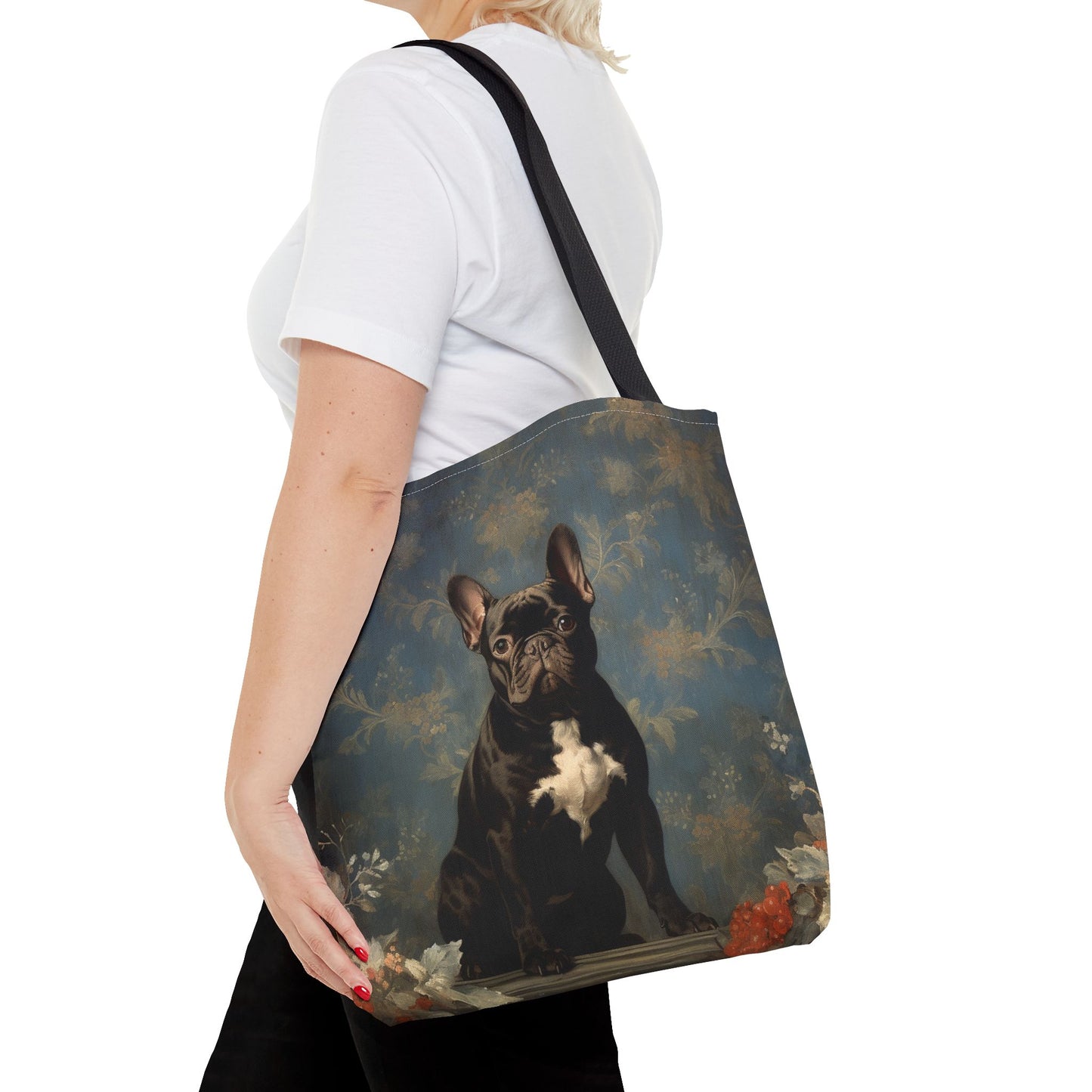 French Bulldog Regal Bloom Canvas Tote Bag, Elegant & Eco-Friendly